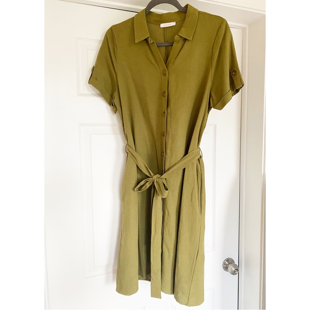 NWOT Waikiki Olive Green Linen Short Sleeve Shirtdress in Size Medium